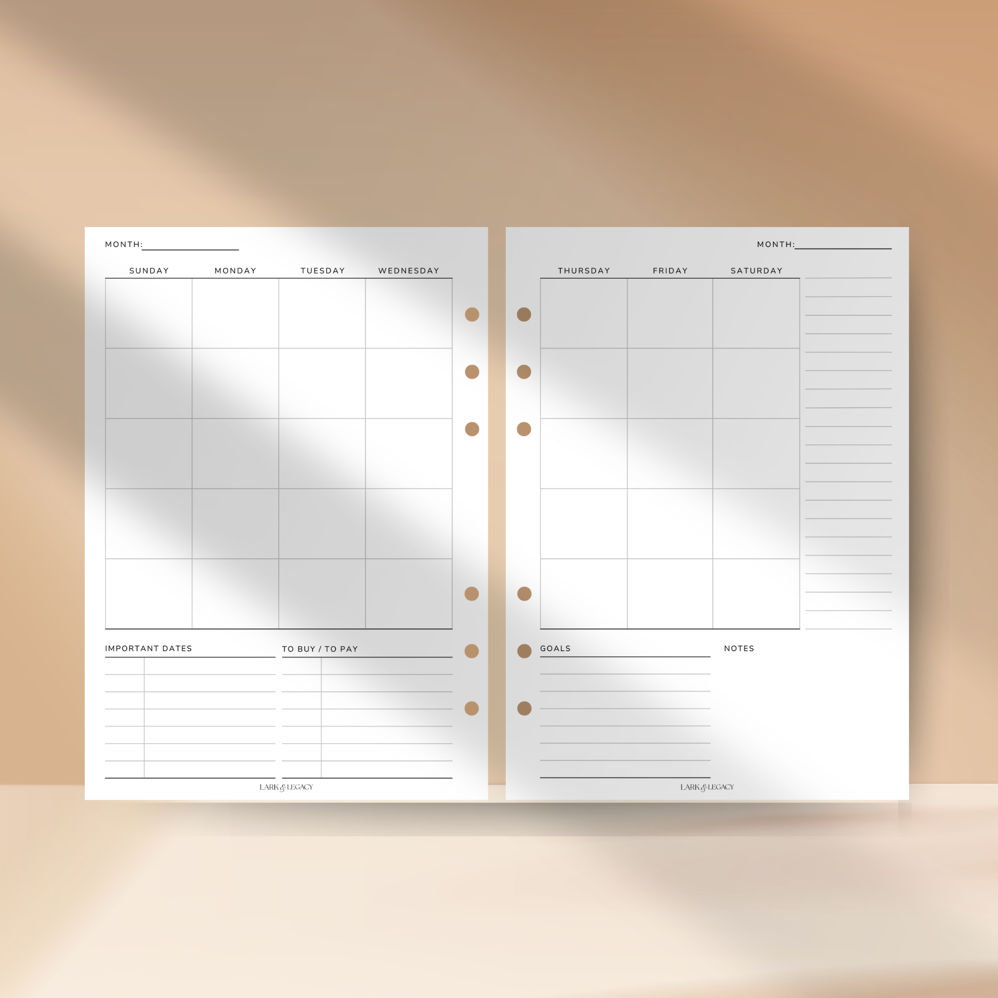 Monthly Calendar Insert – Two-Page Layout – Lark & Legacy