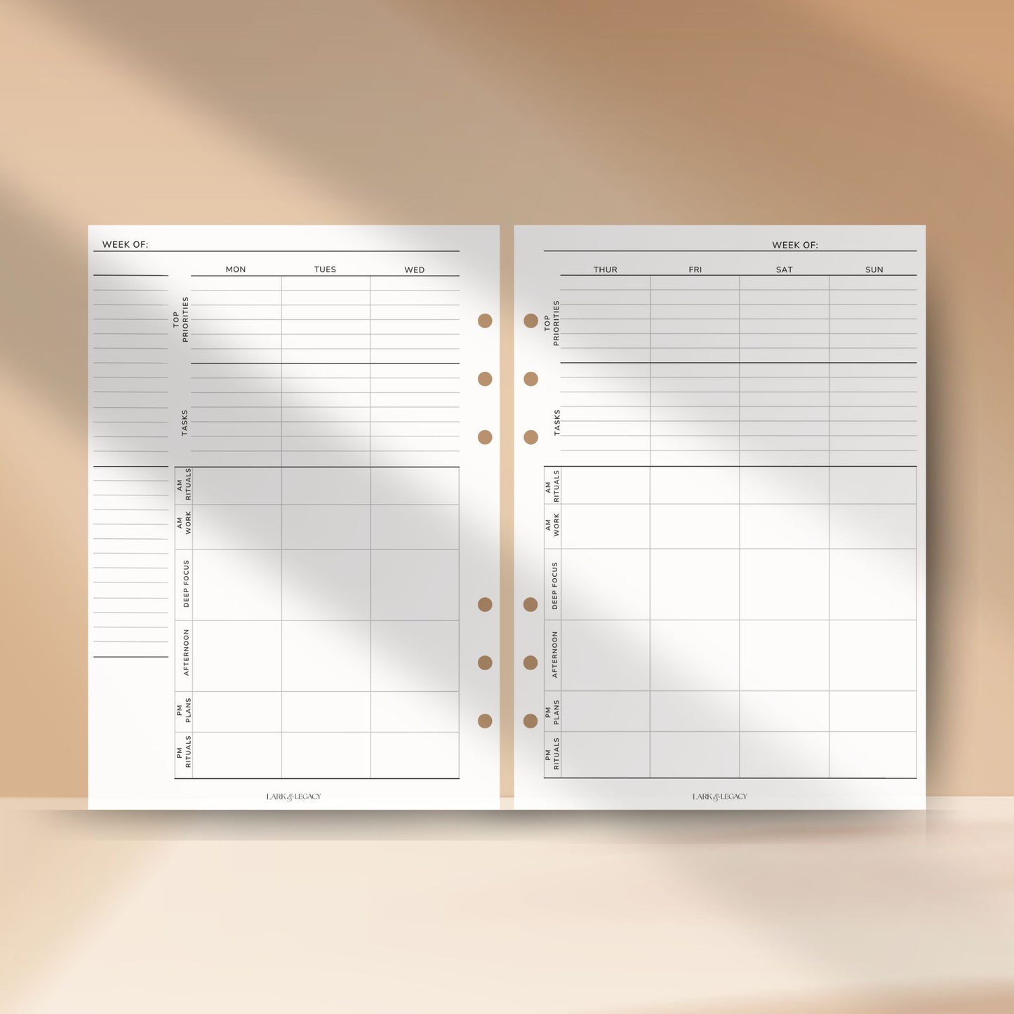 Weekly Planner Insert Set – w/ Weekly Review Layout – Lark & Legacy